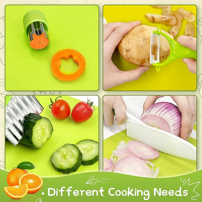 15 Pieces Kids Safe Knife Set for Real Cooking Child-Friendly Plastic Chef Tools Montessori Kitchen Toys for Toddlers with Bright Colors Gifts for Boys and Girls