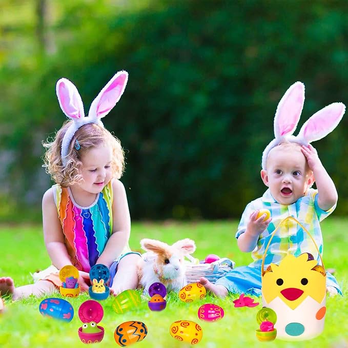 30 Pack Easter Eggs Colorful Animal Dinosaur Unicorn Mochi Squishies Toys & Cute Chick Easter Basket for Toddler Kids Easter Theme Party Favor Easter Eggs Hunt Ester Basket Stuffers Boys Girls Gifts