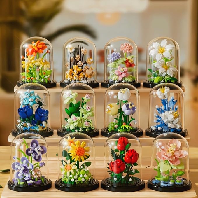 4 Assembly Bonsai Tree Flowers Micro Bricks Building Set with Dust Cover,Artificial Flowers Botanical Collection for Home Decor, Creative Gifts for Adults Women Boys Girls,1136 Pieces