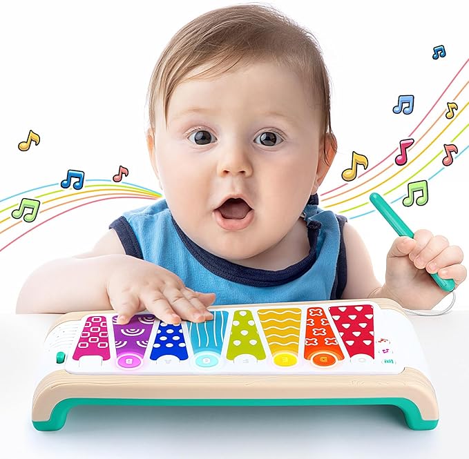 PLAY Touch Xylophone Piano Musical Toys for Toddlers 1-3 with Pen and Lights, Music Instruments Learning Toys for Babies Boys Girls Gifts, Built-in Songs Teaching & Batteries, Imitation Wood Grain