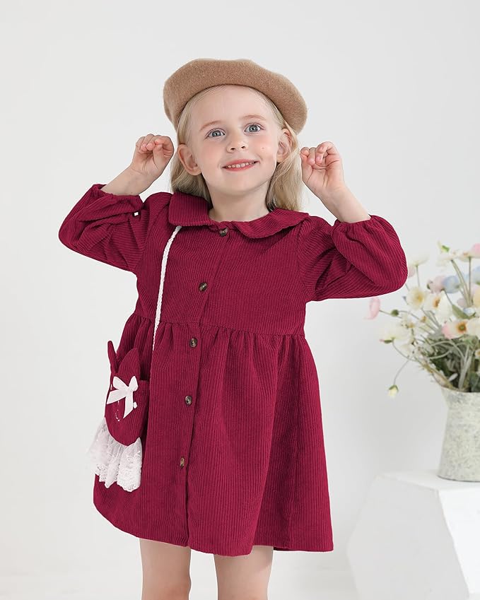 Mioglrie Toddler Baby Girl Dress 2T 3T 6 12 18 24 Months Fall Winter Clothes Outfits Dresses with Cute Satchel for Baby