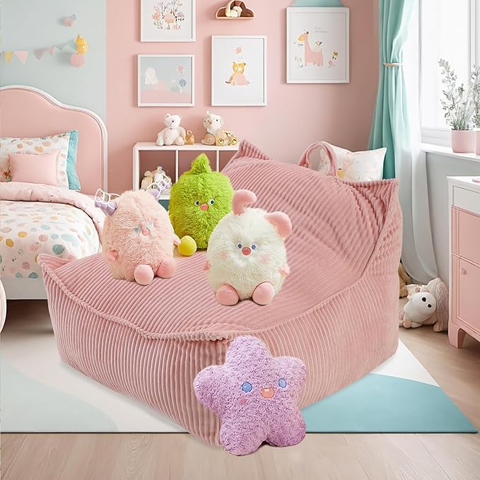 Bean Bag Chairs for Adults/Kids, Lounge Reading Chair with Memory Spone Filling, with Removable and Machine Washable Cover, for Living Room/Bedroom (Pink)