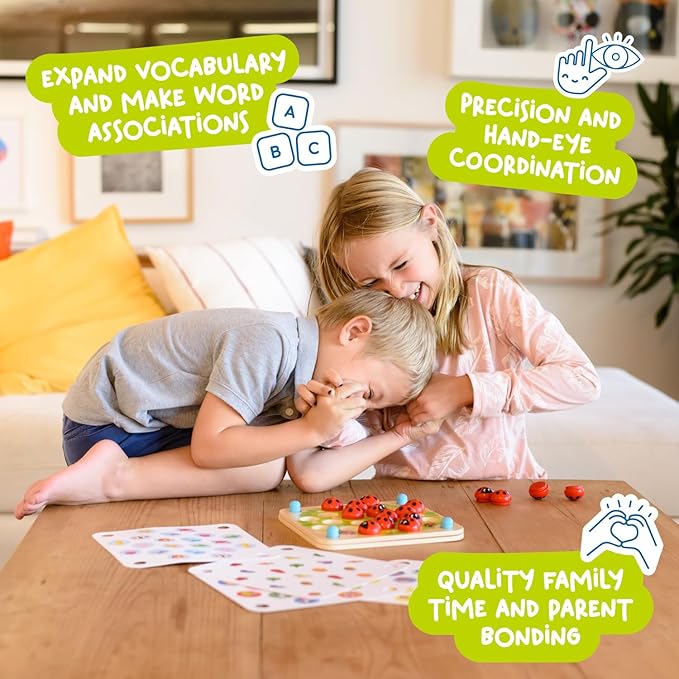 Nene Toys Ladybug’s Garden Memory Game – Wooden Matching Games for Toddlers 3-5 – Travel Toy for Boys Girls, Road Trip Essentials for Toddler, Airplane, Car - Ideal Christmas, Birthday Gifts