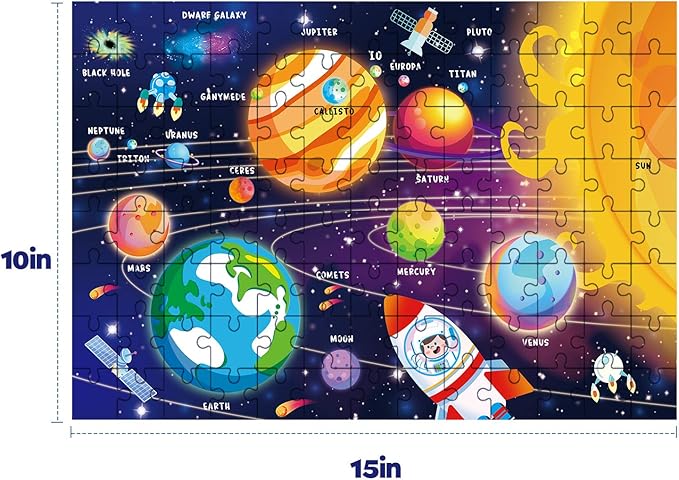 SYNARRY 100 Piece Puzzles for Kids, Space Puzzle for Kids Ages 4-8 Solar System Puzzle for Kids 3-5, 100 Pieces Puzzles for 3 4 5 6 7 8 Year Olds Boys Girls Childrens, Fun Planet Puzzle with Names