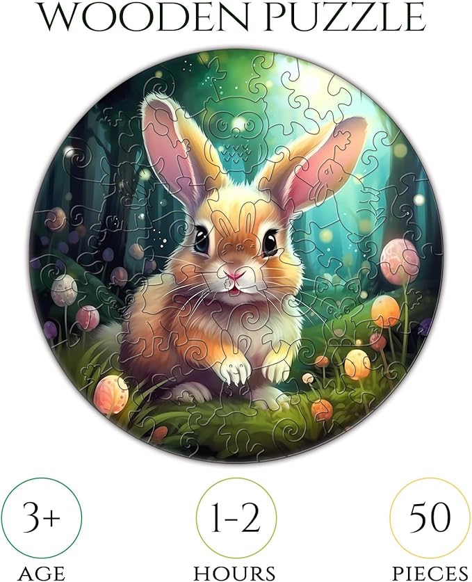 Wooden Jigsaw Puzzles for Kids Ages 4-6, 50 Piece Unique Shape Animal Theme Puzzle - Preschool Learning Educational Toys for Kids 3+, Valentines Day Birthday Easter Gifts for Kids Girls Boys (rabbits)