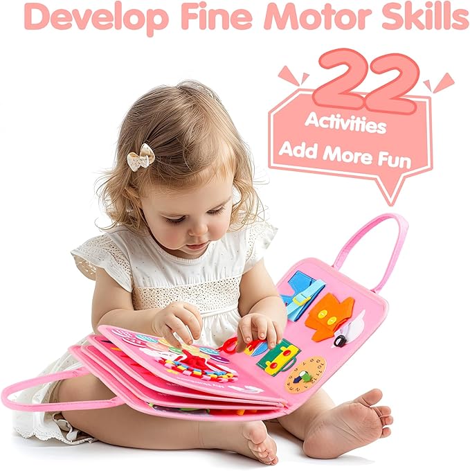 Toddler Busy Board Montessori Toys for 1 2 3 4 Year Old Girls Birthday Gifts - Educational Learning Busy Book Sensory Toys for Toddlers 1-3 - Airplane Car Travel Activities Toys for Kids Ages 2-4