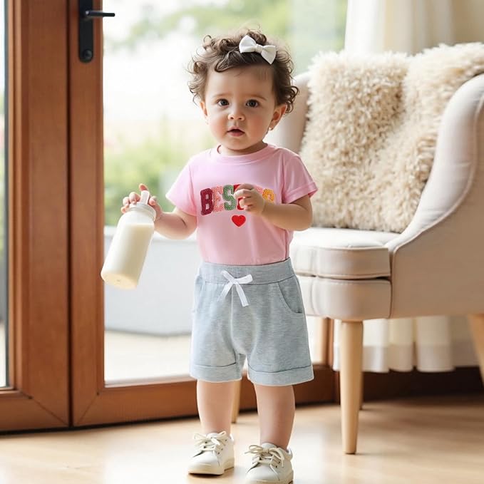 Douhoow Baby Girl Outfits Letter Print Short Sleeve Baby Girl Tops and Toddler Shorts 2 Pcs Girls Summer Clothes