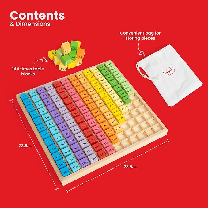 Bigjigs Toys, Multiplication Table Board Game, Wooden Toys, 1-12 Times Tables, Times Table Games for Kids, Number Games, Numbers for Kids, Educational Toys, Montessori Toys, Wooden Tray