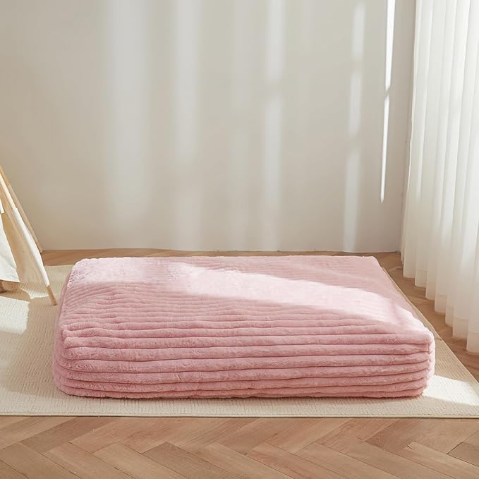 MAXYOYO Bean Bag Chair Bed for Kids, Floor Sofa Couch with High-Density Foam Filling, Convertible Beanbag Folds from Lazy Chair to Floor Mattress Bed with Faux Fur Cover, Pink 9