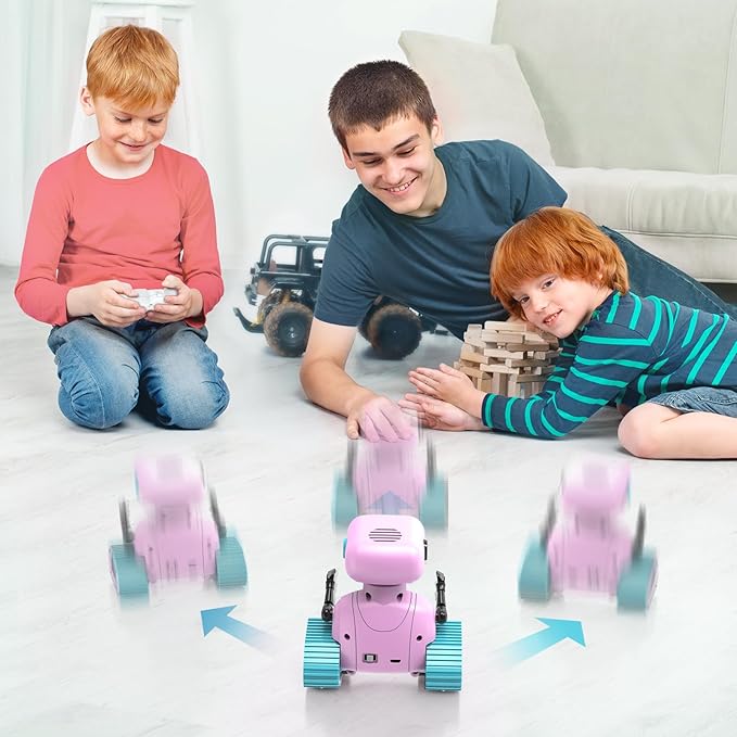 ALLCELE Robot Toys, Rechargeable RC Robots for Kids Boys, Remote Control Toy with Music and LED Eyes, Ideal Gift for Children-Pink Blue