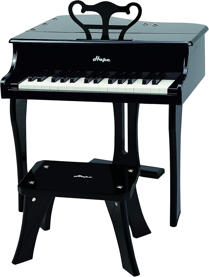 Hape Classic Grand Black Piano| Thirty Key Wooden Keyboard Musical Toy Set for Kids Age Year 3 and up