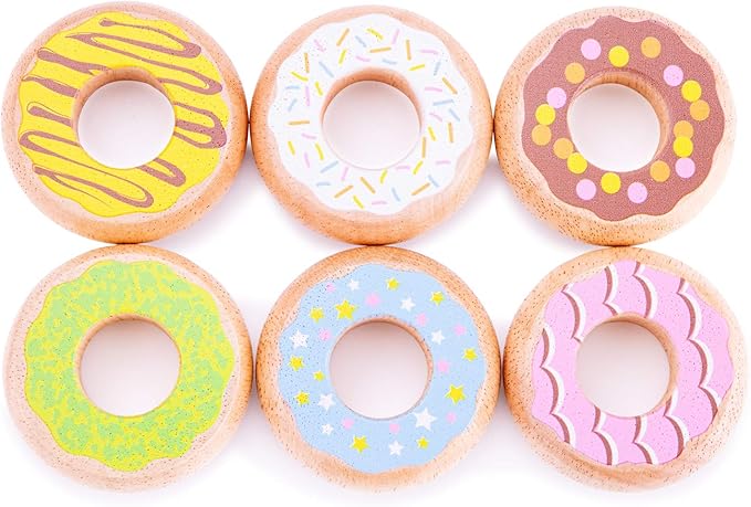 New Classic Toys 10629 Wooden Pretend Play Kids Donuts Set Cooking Simulation Educational Color Perception Toy for Preschool Age Toddlers Boys Girls
