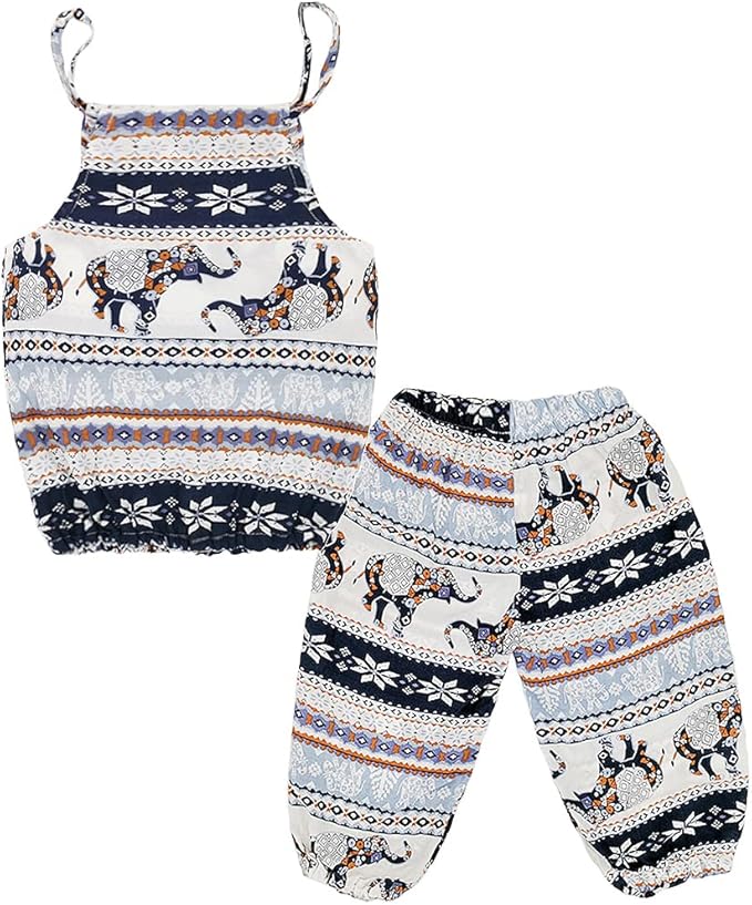 Baby Girls Boho Elephant Tops Harem Pants 2 Piece Outfits
