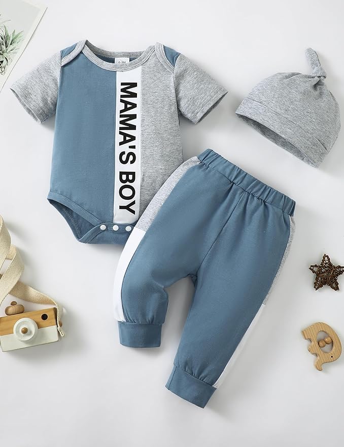SUNNY PIGGY Baby Boy Clothes Newborn Infant Boys Outfits Romper Hat Pants 3PC Set 0-3 3-6 6-12 12-18 Month Clothing Gift