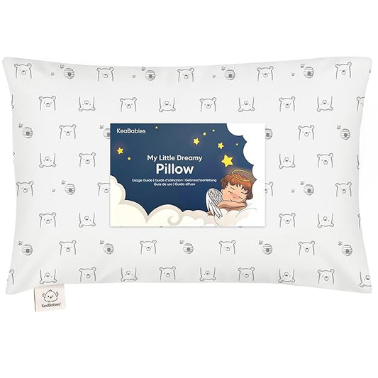 Toddler Pillow with Pillowcase - 13x18 My Little Dreamy Pillow, Organic Cotton Toddler Pillows for Sleeping, Kids Pillow, Travel Pillows, Mini Pillow, Nursery Pillow, Toddler Bed Pillow (Bumble Bear)