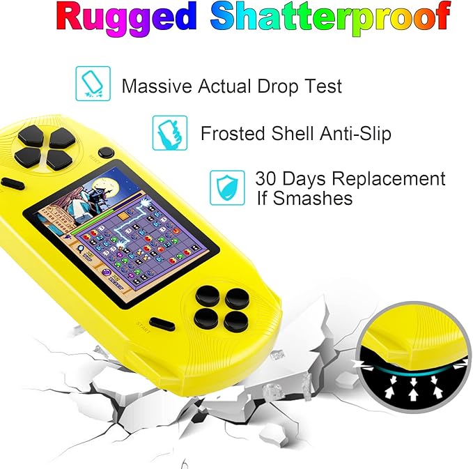 16 Bit Handheld Games for Kids Adults 3.0'' Large Screen Preloaded 100 HD Classic Retro Video Games USB Rechargeable Seniors Electronic Game Player Birthday Xmas Present (Yellow)
