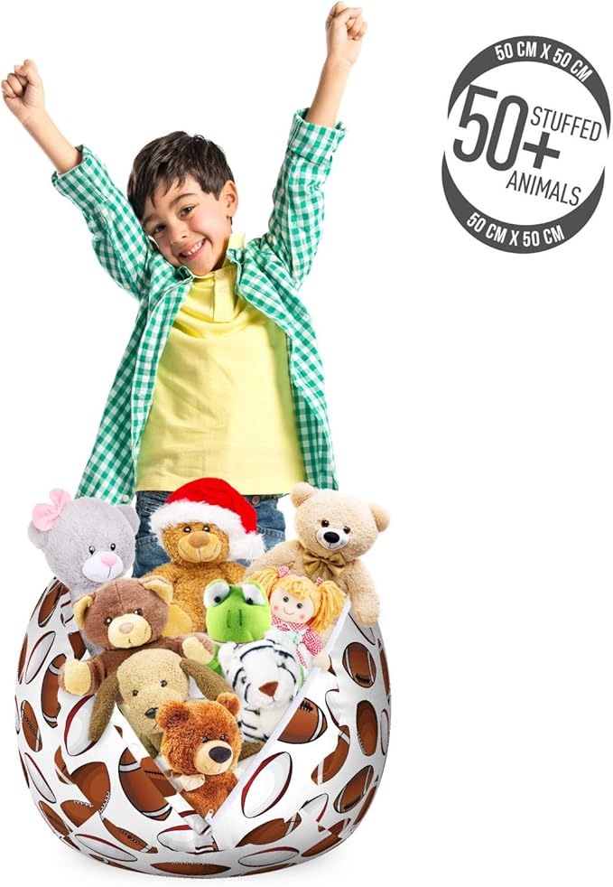 Ambesonne American Football Storage Toy Bag Chair, Classic Design Rugby Balls in Cartoon Style Sports Competition, Stuffed Animal Organizer Washable Bag, Small Size, Caramel White