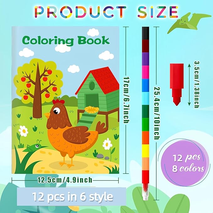 146Pcs Farm Animals Coloring Books with Crayons Bulk Party Favors for Toddlers Kids 3-5 4-8 Tattoo Stickers Stamper Slap Bracelets School Classroom Reward Gift Goodie Bags Birthday Supplies
