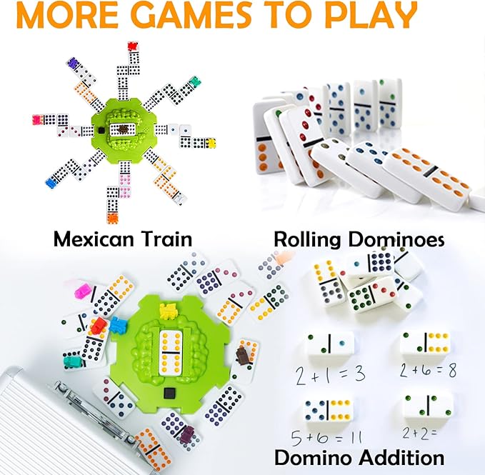 Yinlo Mexican Train Domino Set with Sound Effect, Dominoes Set for Travel, 91 Tiles Double 12 Colored Dominoes Travel Game Set with Aluminum Case