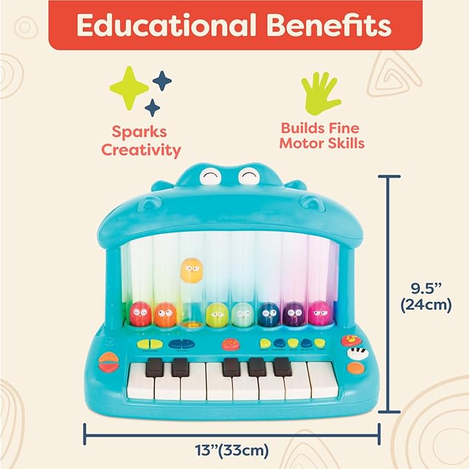 B. toys- Hippo Pop- Musical Toy Keyboard – Play Piano – Songs, Sounds & Lights – Musical Instrument for Toddlers, Kids – 12 Months +
