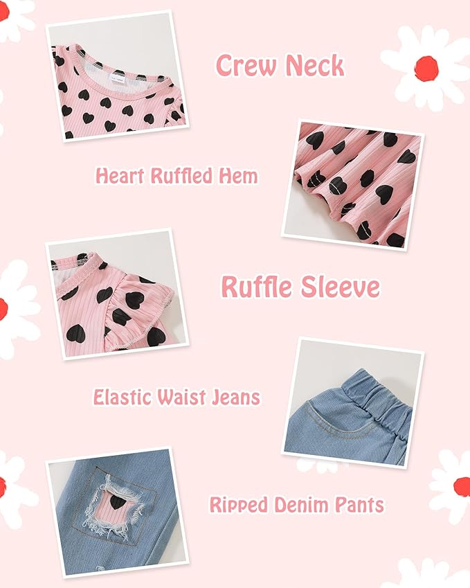 Mioglrie Toddler Baby Girl Clothes 2T 3T 4T 12 18 24 Months Toddler Fall Winter Girls Outfit Jeans Pants Clothing Set