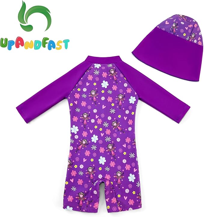 upandfast Baby/Toddler Swimsuit UPF 50+ Sun Protection One Piece Zipper Bathing Suit with Sun Hat Infant Beach Swimwear