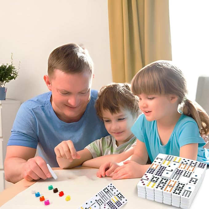 Mexican Train Dominoes Game Set, Double 12 Colored Dot Dominoes with Update Hub, Travel Domino Train Game with 91 Tiles and Portable Carry Case, Family Board Team Games for Kids and Adults