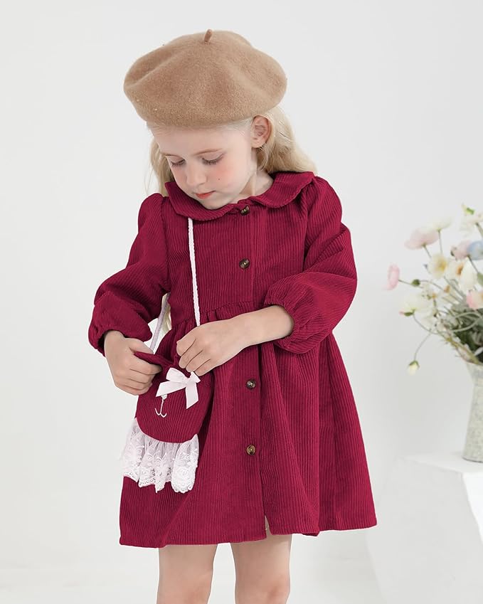 Mioglrie Toddler Baby Girl Dress 2T 3T 6 12 18 24 Months Fall Winter Clothes Outfits Dresses with Cute Satchel for Baby