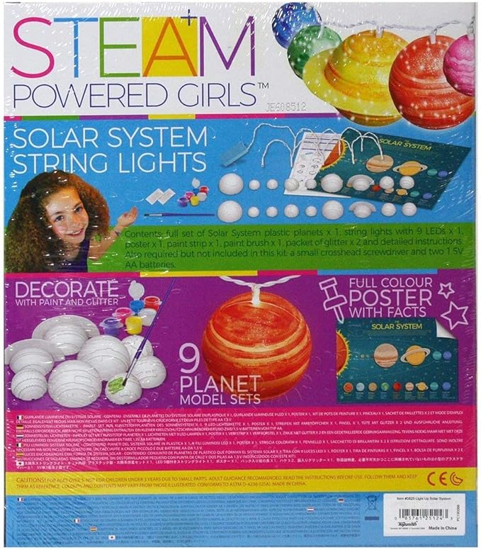 4M Toysmith, STEAM Powered Girls Solar System String Lights, Mini-Planetarium DIY Stem Toy, for Girls Ages 5+