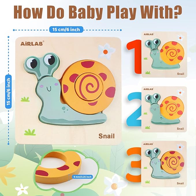 Wooden Toddlers Puzzles Animals Shape Puzzle Educational Toys Gift for Boys Girls Baby Travel Daycare Portable Toy with Drawstring Bag Pack of 4