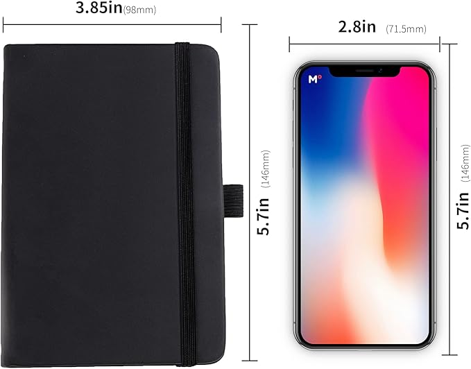 2Pack Pocket Notebook Small Notebook Journal Notebook 4 inches x 5.7 inches 200 Pages Leather Cover With Pen Holder Page Marker Ribbons (Black-withpen)