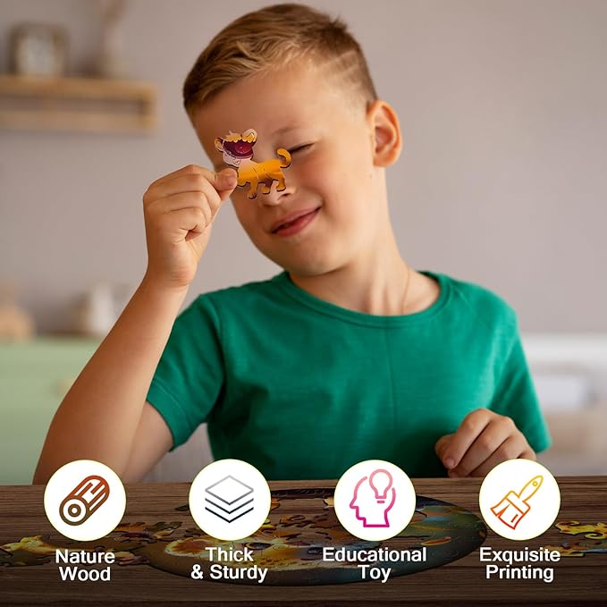 Wooden Jigsaw Puzzles for Kids Ages 4-6, 50 Piece Unique Shape Animal Theme Puzzle - Preschool Learning Educational Toys for Kids 3+, Valentines Day Birthday Easter Gifts for Kids Girls Boys (leopard)