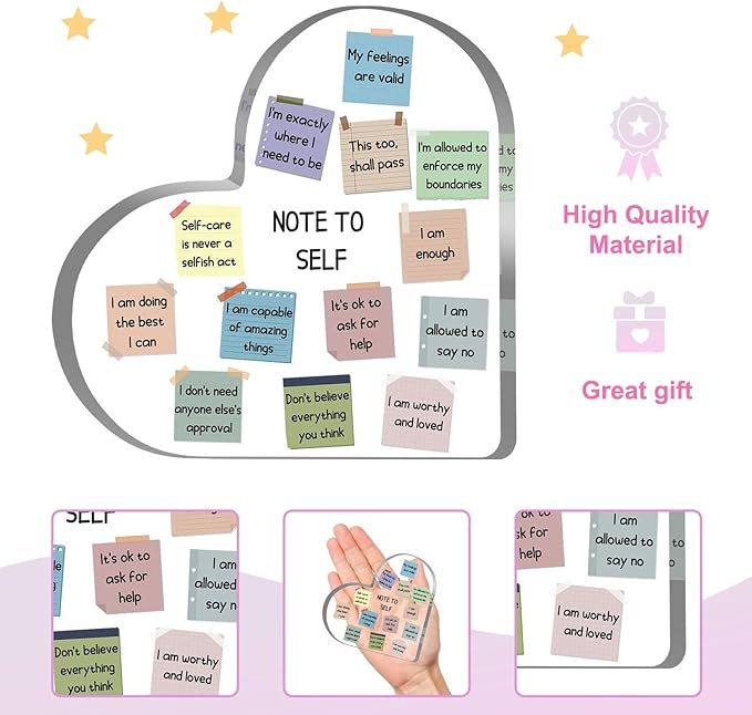 Note to Self Motivational Decor - Office Acrylic Heart Gift Therapy Mental Health Print Decorations for School Counseling Office Therapy Desktop Art Decoration - School Counselor, Therapist Office Gifts