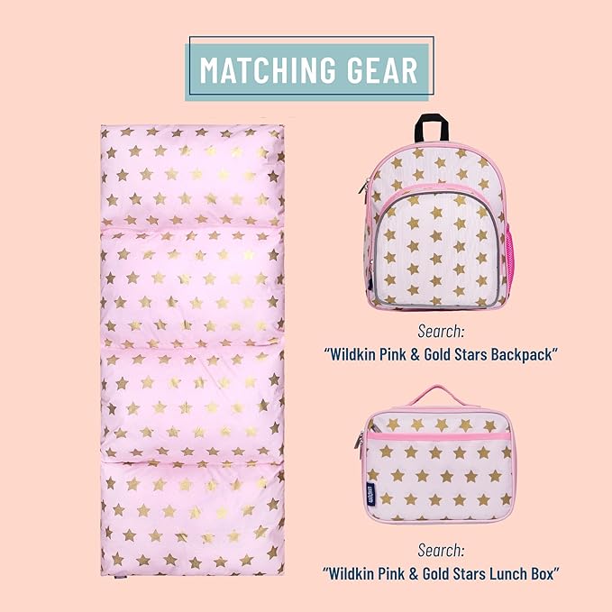 Wildkin Kids Floor Lounger: Ideal for Boys and Girls, Travel-Friendly, Perfect for Sleepovers - Pillow Lounger for Kids, Requires Standard Size Pillows Not Included (Pink and Gold Stars)