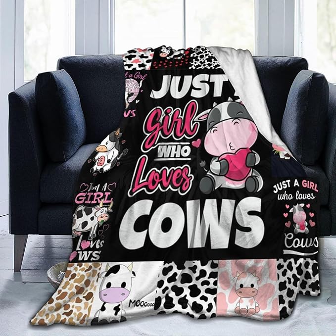 Just A Girl Who Loves Cows Throw Blanket Cute Farm Cow Animal Plush Fleece Soft Cozy Cartoon Cattle Gifts Blanket for Kids Girls Adults Couch Bed Chair Office Dorm Decor 40''X50''
