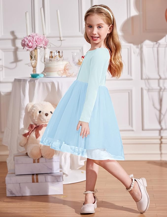 Arshiner Toddler Girls Tutu Dress Long Sleeve Fall Winter Button Front Party Tulle Dresses 2-8Y