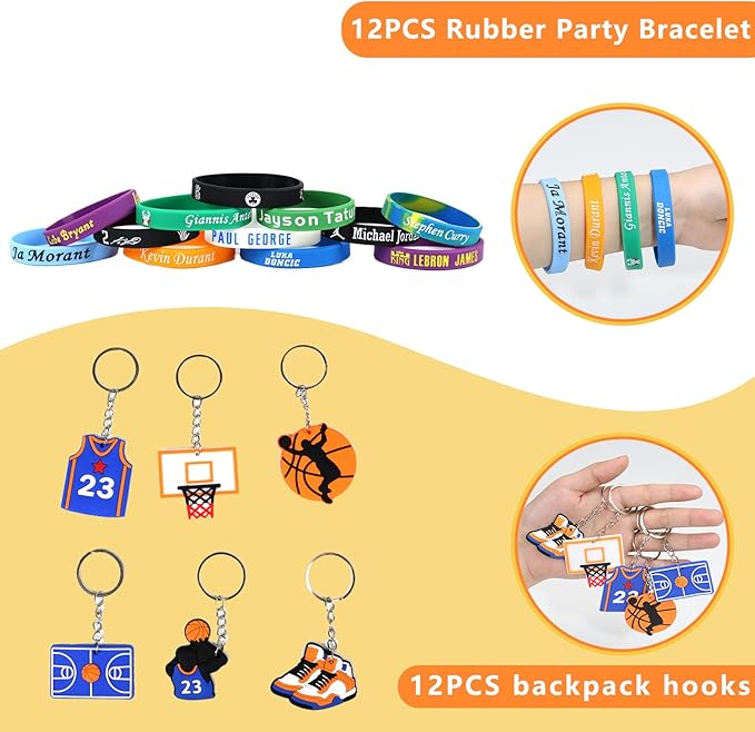 166PCS Basketball Party Favors with Cups Straw Tattoos Sticker Keychain Bracelet Whistle Basketball Toys & Goodie Bags for Birthday Party Supplies, Classroom Treasure Prizes, Basketball Team Gifts