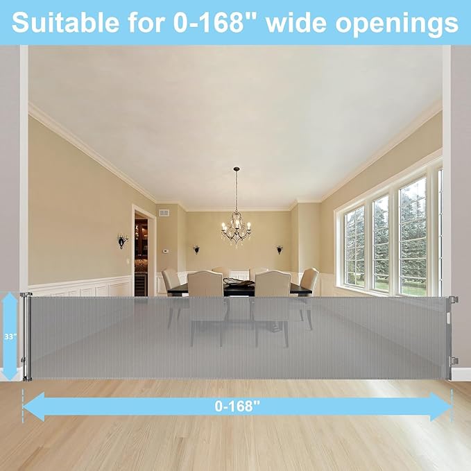168 Inch Retractable Baby Gates Extra Wide Baby Gate Retractable Baby Gate Extra Long Baby Gates for Large Openings Extra Long Dog Gate for Large Opening Pet Gates for Dogs Extra Wide Outdoor Dog Gate
