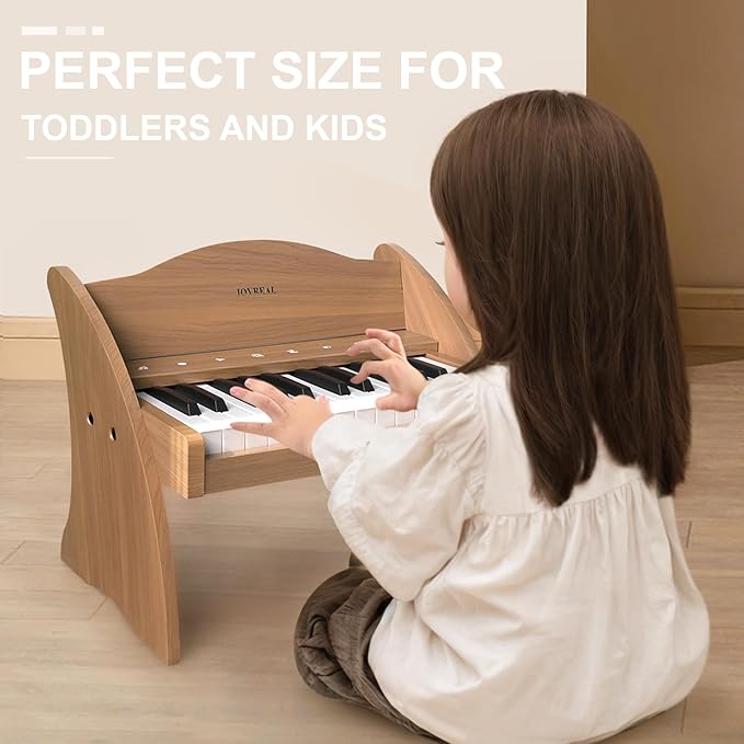 Joyreal Kids Piano Keyboard - 25 Keys Digital Piano Toys with Keyboard Sticker and Touch Sensitive Control Panel,Music Educational Instrument Toy,Wooden Mini Piano Gifts for Girls Boys Ages 3+