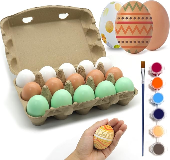 15pcs Wooden Fake Eggs, 3-Color Wooden Easter Eggs, DIY Kitchen Pretend Game Food Set, Children's Kitchen Game Toys, Home Decoration Products, Fake Eggs for Home Farm Decoration
