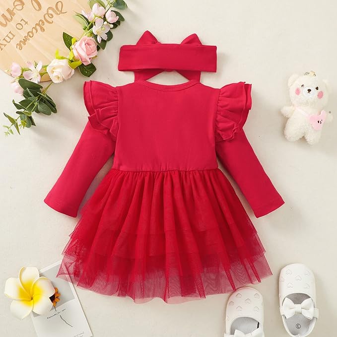 Baby Girl Ruffle Sleeve Romper Dress Outfit Newborn Princess Tulle Dresses Infant Jumpsuit Tutu Skirt Set Clothes