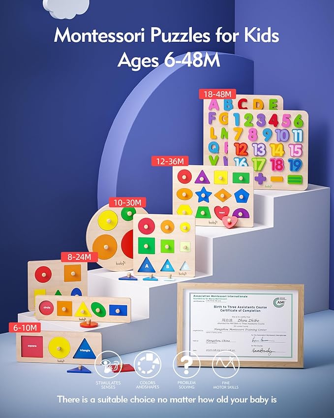 Montessori Puzzle for Baby Shape Puzzle and Colorful Shape Sorting Puzzle Pieces for Toddlers 1-3 Years and 6-12-18 Months Developmental Toys