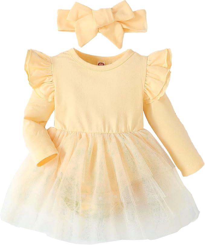 Baby Girl Ruffle Sleeve Romper Dress Outfit Newborn Princess Tulle Dresses Infant Jumpsuit Tutu Skirt Set Clothes