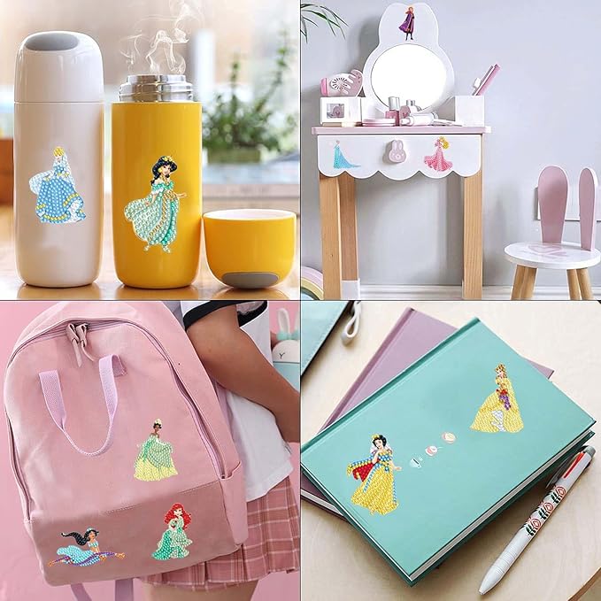 16 Pcs Diamond Art Stickers Kits for Kids, DIY Cartoon Paint by Numbers Diamonds Mosaic Stickers for Kids Arts Diamond Craft Stickers for Kids and Adult Beginners