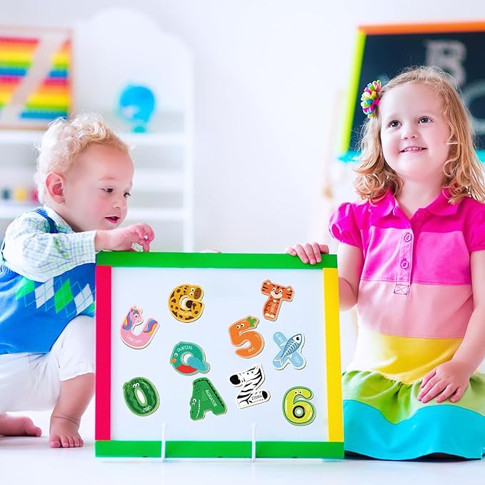 41 Pieces Wooden Thick Alphabet Magnets for Toddlers Fridge, Large Cute Animal Colorful ABC 26 Uppercase Letters, 10 Numbers Magnetic Alphabet Educational Toy Set for Kids Preschool Learning Spelling