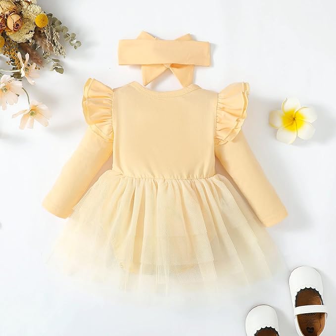 Baby Girl Ruffle Sleeve Romper Dress Outfit Newborn Princess Tulle Dresses Infant Jumpsuit Tutu Skirt Set Clothes