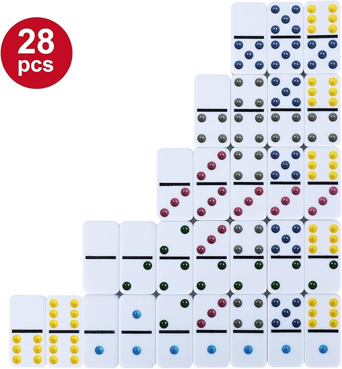 Double Six Dominoes, 28 Tile Colored Dots Domino Game Set with Tin Box, Classic Family Board Games for Kids, Adults and Families for 2-4 Players