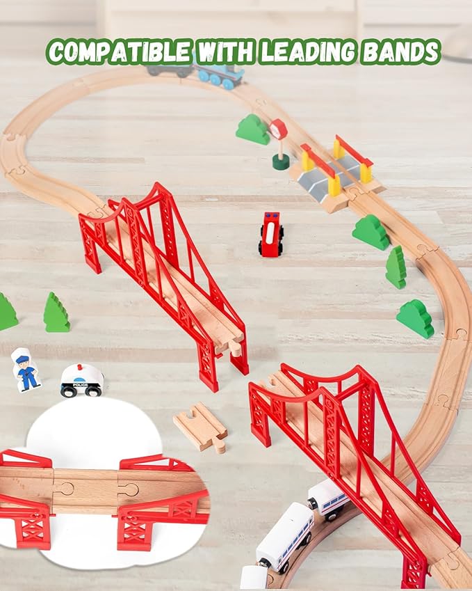 Wooden Train Track Accessories Train Railway Accessories Double Suspension Train Bridge Toy Train Set for Toddlers 3-5 Train Tracks Compatible with All Leading Brands