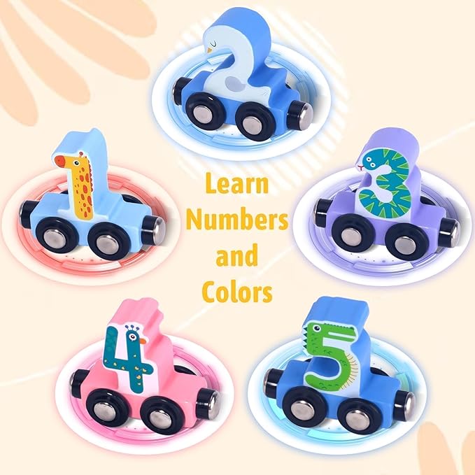 Toys for Toddlers, 12pc Wooden Magnetic Train Track Set with Animal and Digital Designs, Montessori Educational Toy for 2 3 4 5 Year Olds Boys and Girls Christmas Birthday Gift