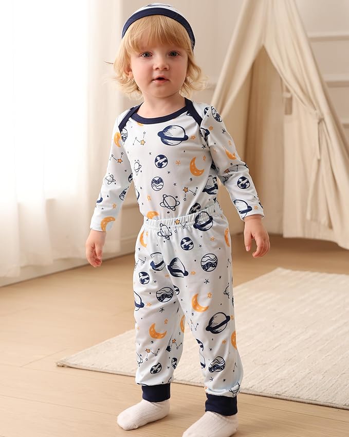 Newborn Baby Boy Clothes Infant Boys Outfits Romper 2-Pack Cute Baby Boy Pants Set Hat 0 3 6 9 12 18 Months